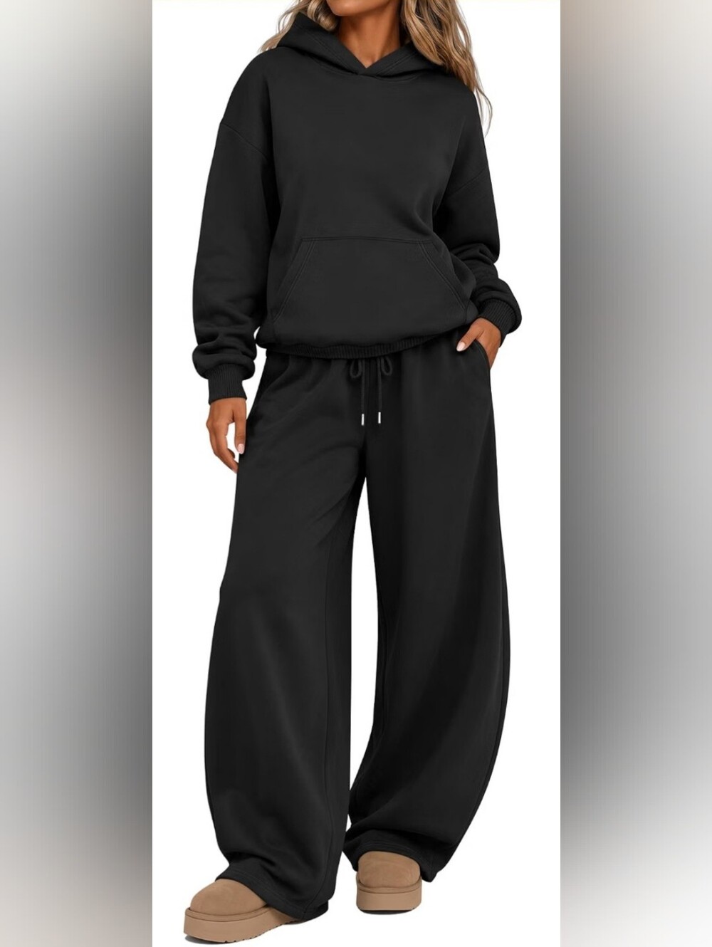 NWT Black 2 Piece Oversized Hoodie Barrel Leg Sweatpants Set L